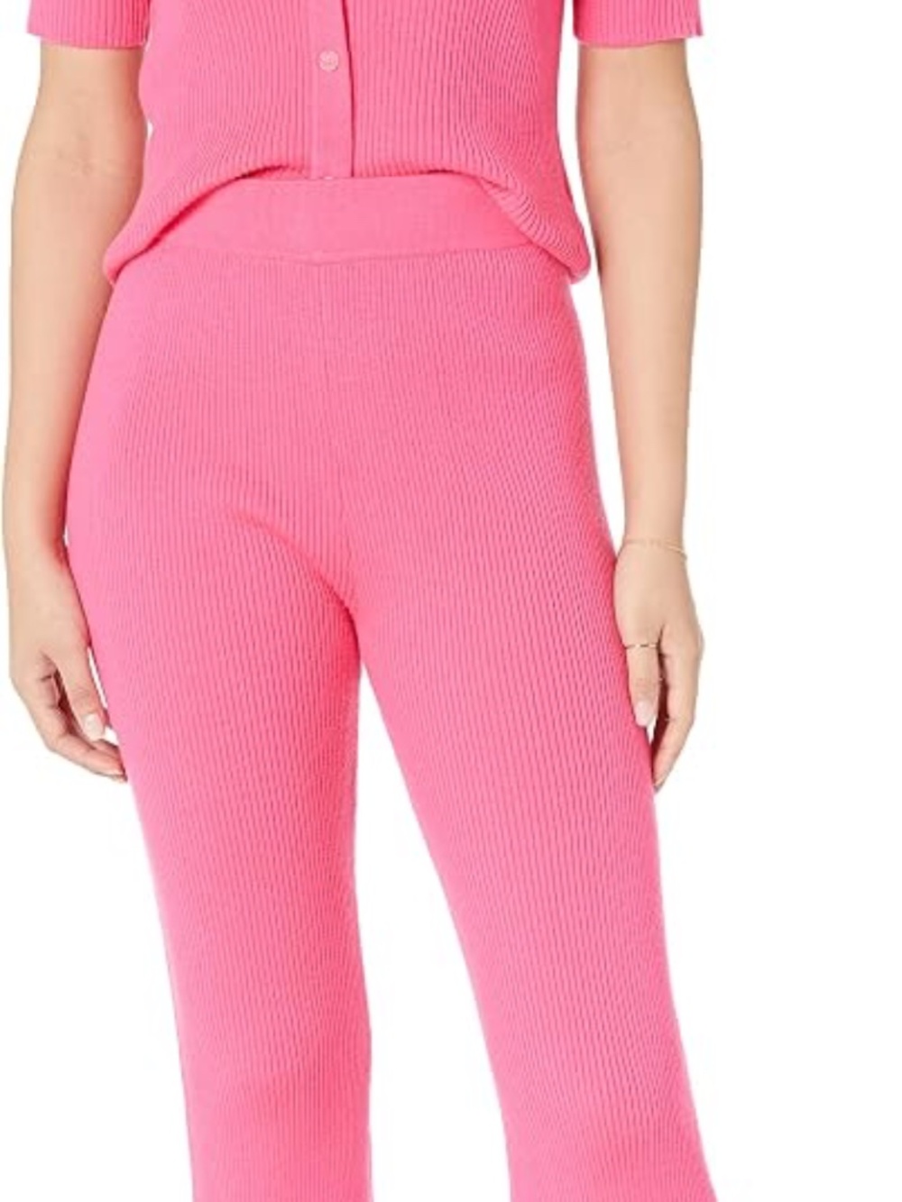 The Drop Pink Ribbed Knit Flare Sweater Pants Size XL High Waisted Bell Bottoms